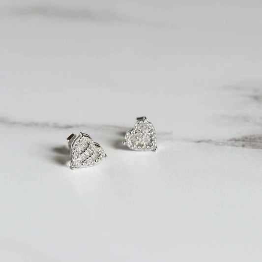 silver cz baguette and brilliant cut heart earrings - carathea jewellers