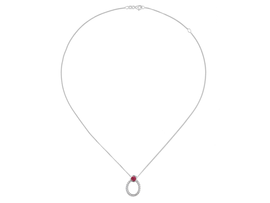 Silver Open oval pendant with cz and real ruby - Carathea