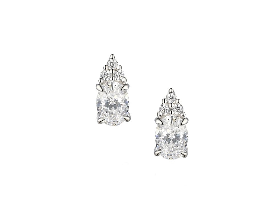 silver oval cz stud earrings with 3 CZ's - Carathea at Jools