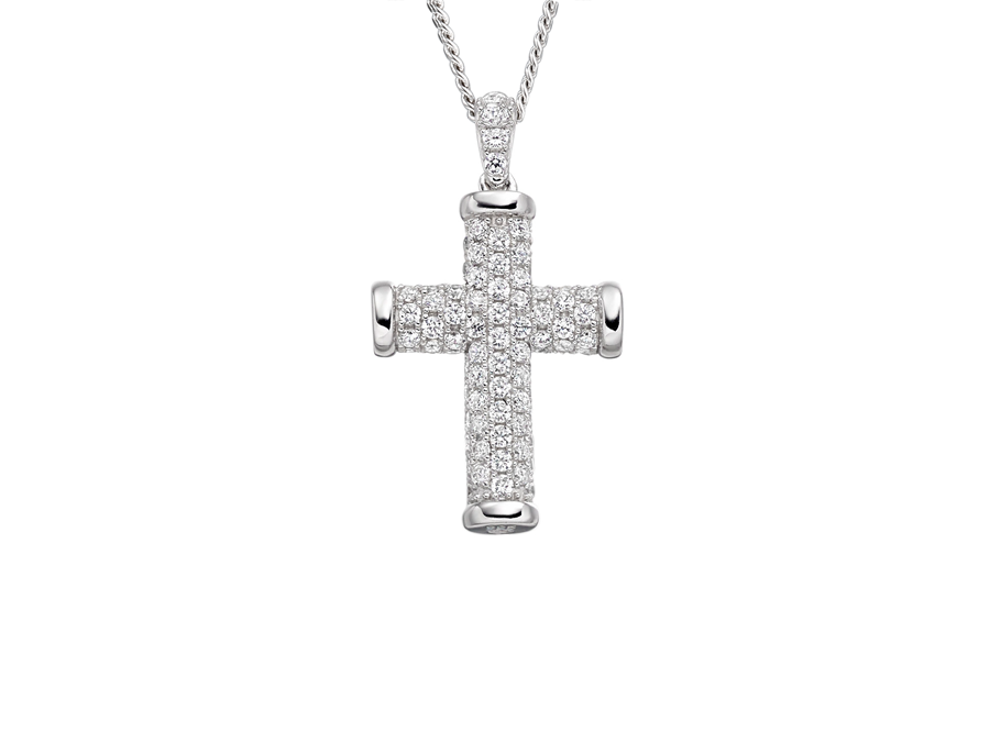 Silver CZ sparkle cross pendant on chain - Carathea at Jools.