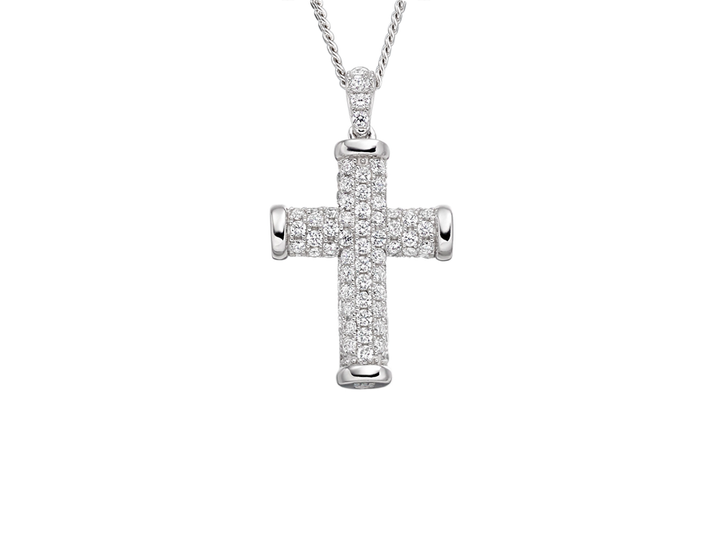 Silver CZ sparkle cross pendant on chain - Carathea at Jools.