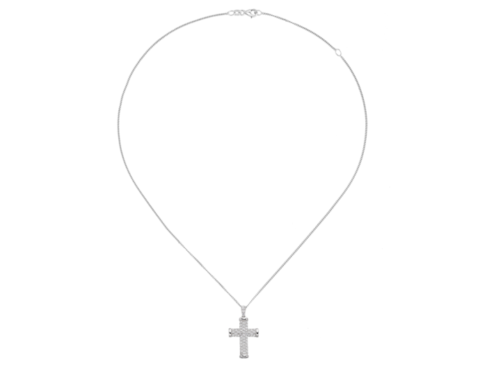 Silver CZ sparkle cross pendant on chain - Carathea at Jools.
