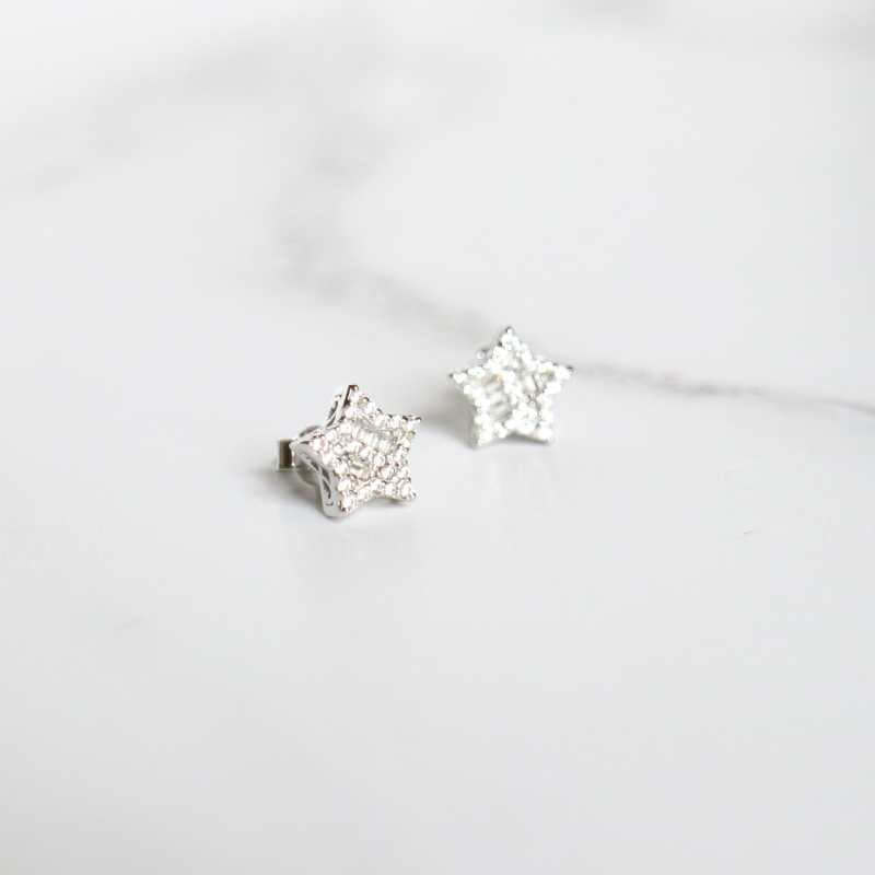 silver cz baguette and brilliant cut star earrings - carathea jewellers