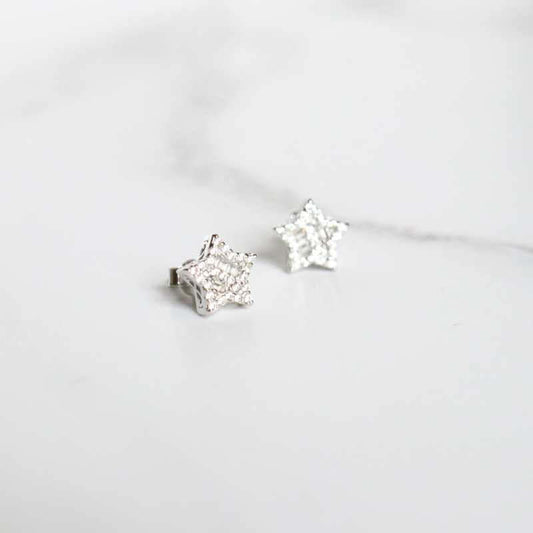 silver cz baguette and brilliant cut star earrings - carathea jewellers