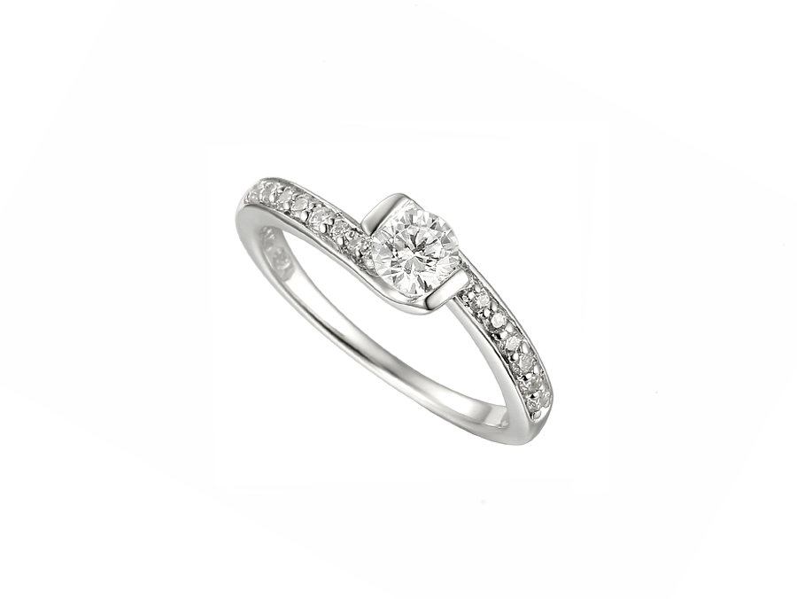 silver cz twist engagment ring - Carathea