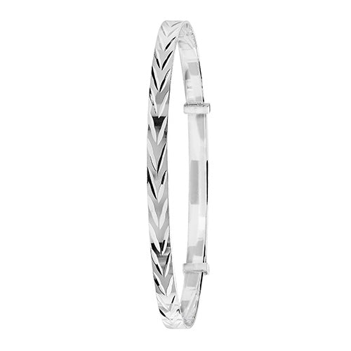 ladies silver expandable diamond cut bangle - Carathea jewellers