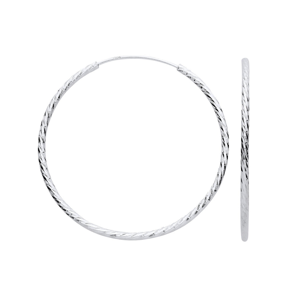silver diamond-cut twisted rope effect hoop earrings 40 mm diameter - Carathea & Jools
