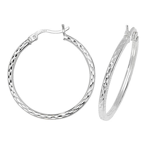 silver 25 mm diamond cut dimpled hoop earrings - Carathea
