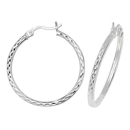 silver 25 mm diamond cut dimpled hoop earrings - Carathea