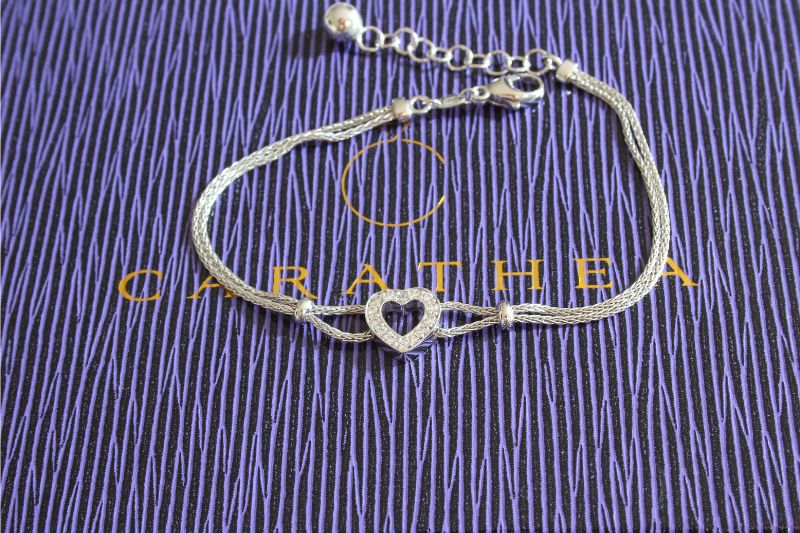 silver open cz heart double stranded bracelet | Carathea