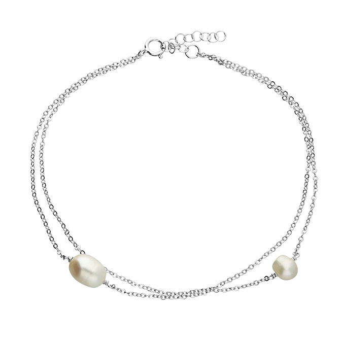 silver double silver anklet with two freshwater pearls - Carathea & Jools jewellers, Bridgwater