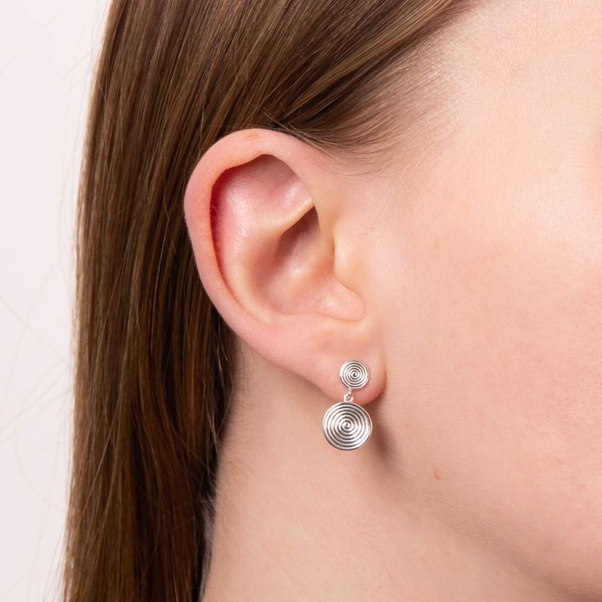 Silver Double Swirl Drop Earrings