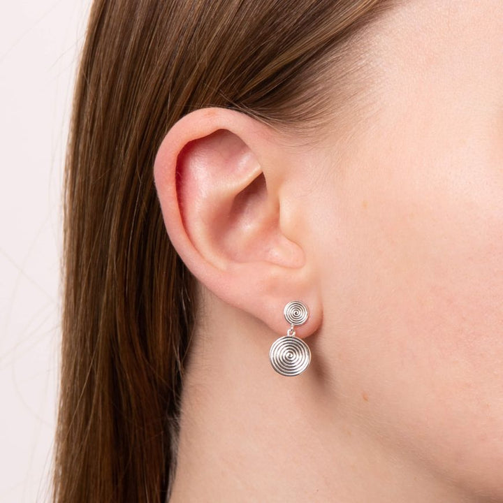 Silver Double Swirl Drop Earrings