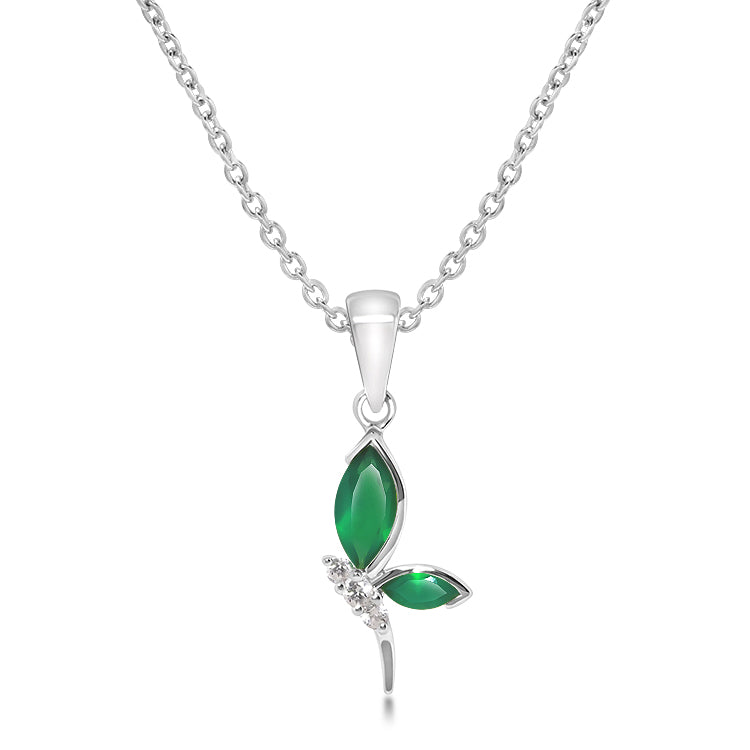 silver dragonfly pendant with green onyx & white topaz - Carathea jewellers