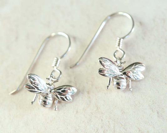 silver bumblebee drop earrings - Carathea jewellers