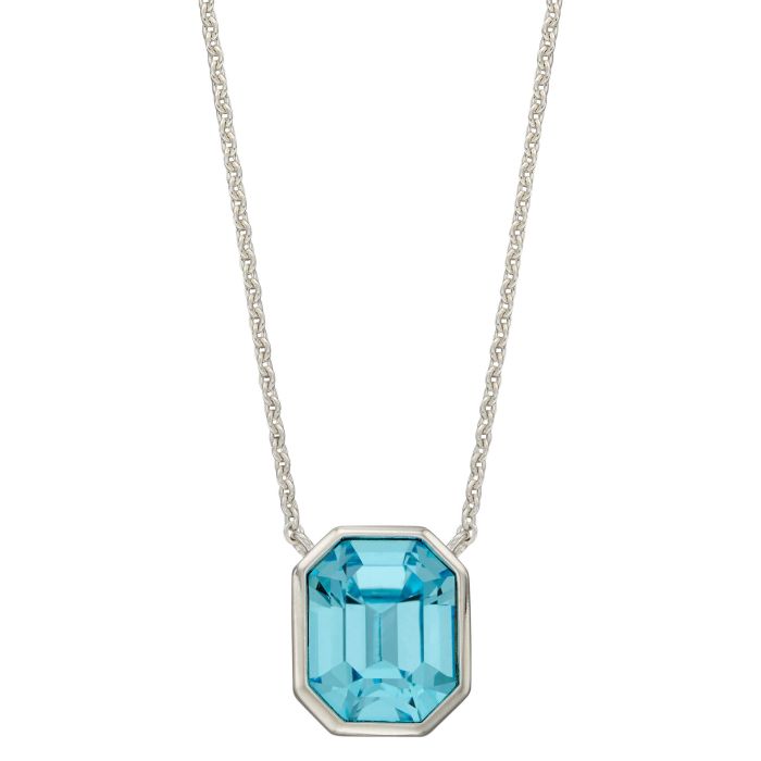 Silver Blue Crystal Assher Cut Slider Necklace - Carathea
