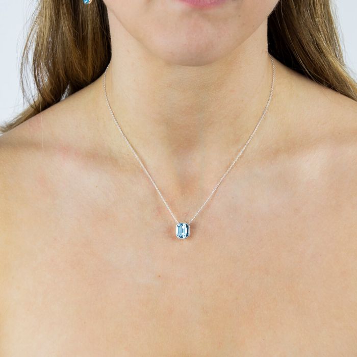 Silver Blue Crystal Assher Cut Slider Necklace - Carathea