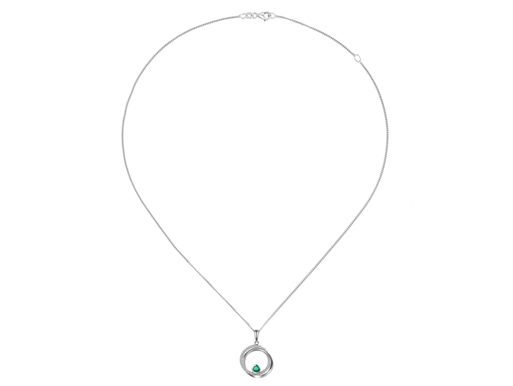 silver and cz entwined circles necklace with real emerald - Carathea