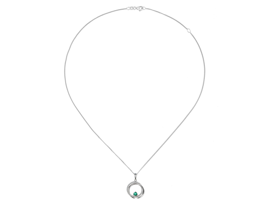 silver and cz entwined circles necklace with real emerald - Carathea