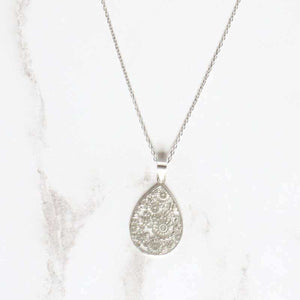 Silver teardrop filigree flower pendant - Carathea jewellers