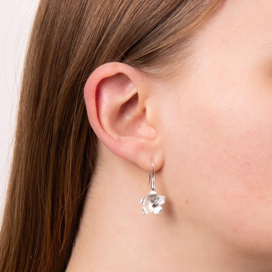 silver floral drop earrings hook fitting | Carathea Jewellers