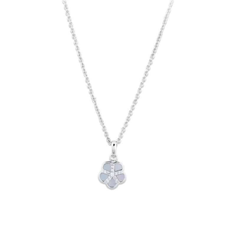 silver flower pendant with mother of pearl & CZ - Carathea