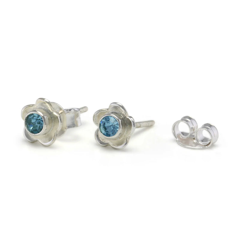 silver flower earrings with blue topaz - Carathea jewellers