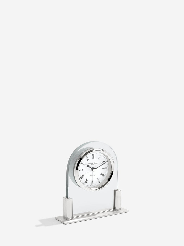 Silver Glass Arch Top Mantel Clock