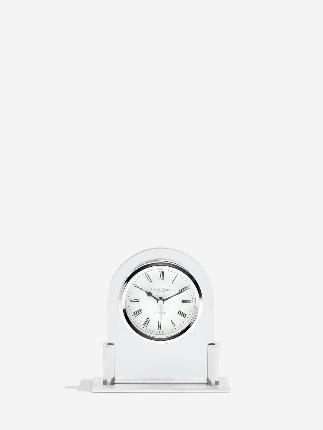 Silver Glass Arch Top Mantel Clock