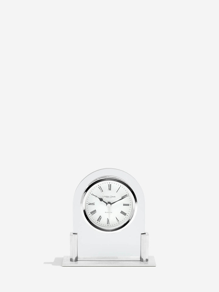 Silver Glass Arch Top Mantel Clock