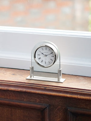 Silver Glass Arch Top Mantel Clock