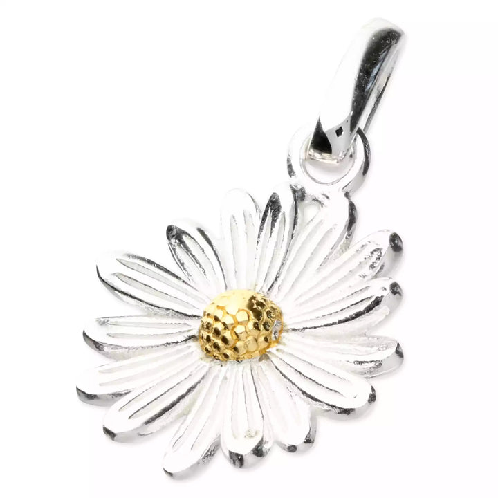 silver and gold daisy april birthmonth pendant - carathea jewellers