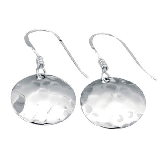 silver hammered disc drop earrings - Carathea jewellers