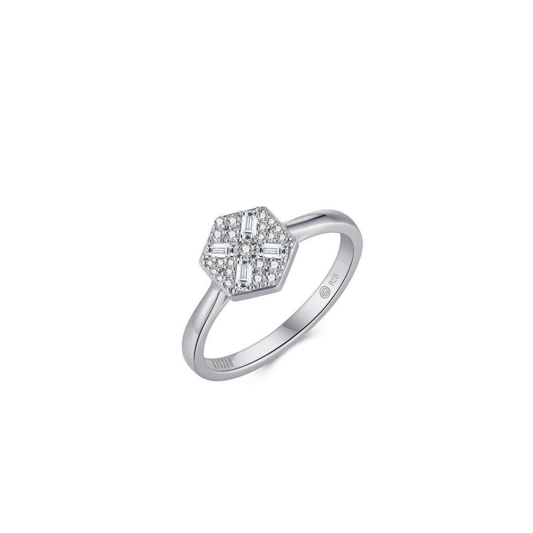 silver and CZ hexagonal ring - Carathea & Jools, Bridgwater jewellers
