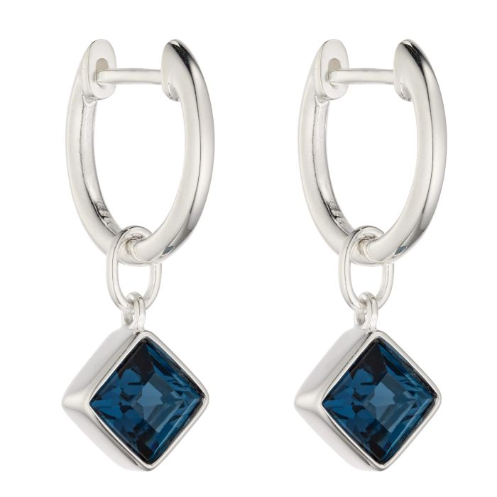 Silver Blue Crystal Diagonal Drop Earrings