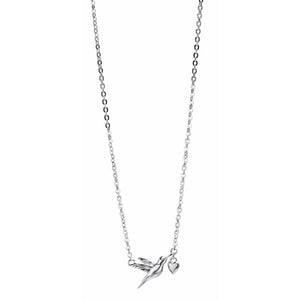 Silver Hummingbird Necklace with Heart