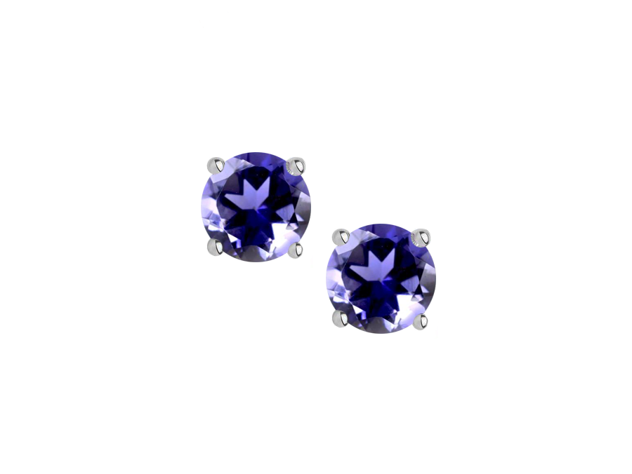 Silver and Iolite Four Claw Solitaire Stud Earrings