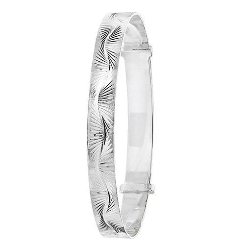 Ladies Wide Silver Diamond-Cut Expandable Bangle