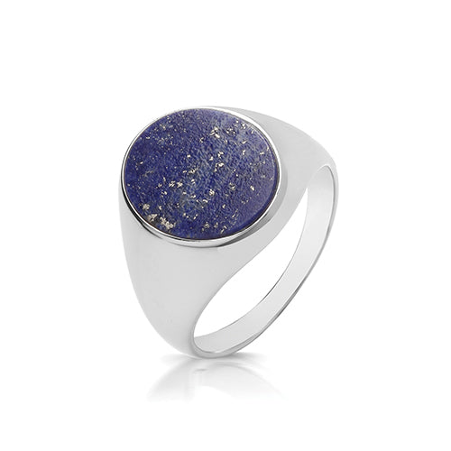 Silver Oval signet ring for men with lapis lazuli stone - Carathea jewellers