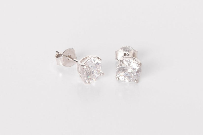 silver cubic zirconia large solitaire stud earrings | Carathea