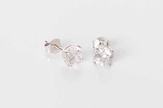 silver cubic zirconia large solitaire stud earrings | Carathea