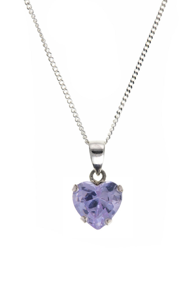 Silver Pendant with Lavender Cubic Zirconia Heart