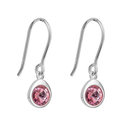 Silver Round Rose Precious Drop Earrings