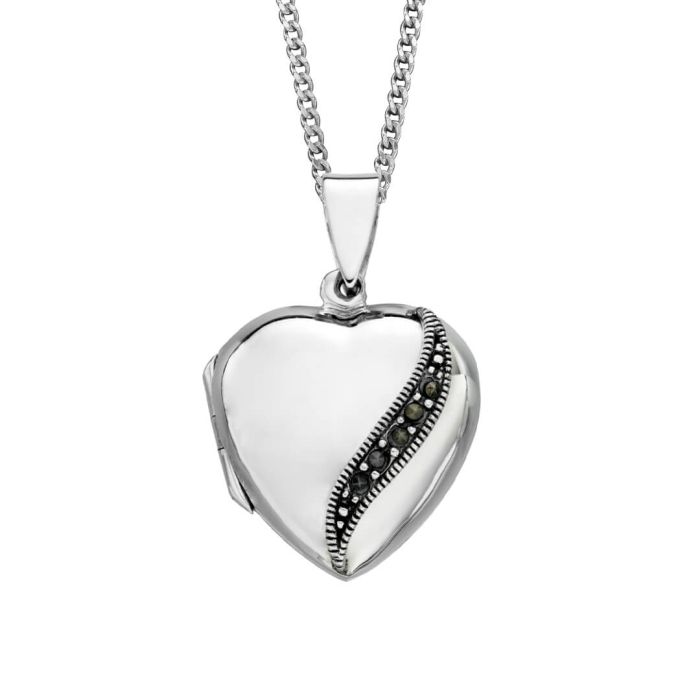 Silver heart locket with marcasite | Carathea jewellers