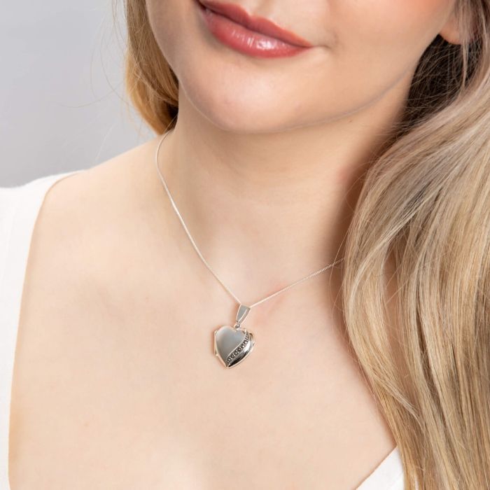 Silver heart locket with marcasite | Carathea jewellers