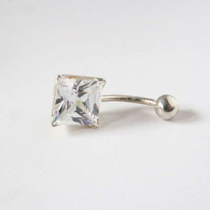 Silver navel bar with square cz and ball - Carathea jewellers