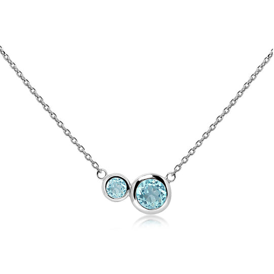 Silver Necklace With Double Blue Topaz
