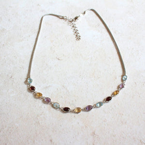 Silver multi gemstones necklace | Carathea