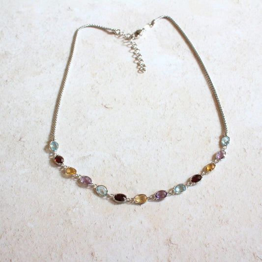 Silver multi gemstones necklace | Carathea