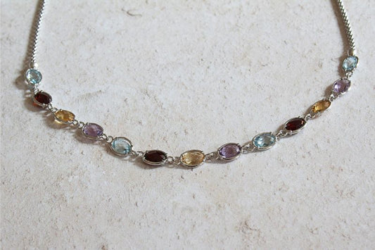 silver multi gemstones necklace | carathea